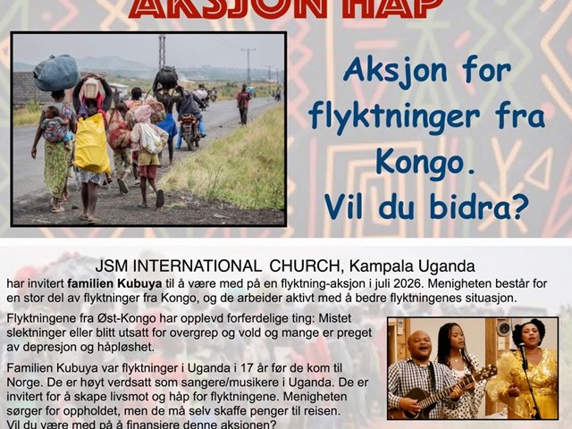 MINIKONSERT i glede  ved FAMILIEN KUBUYA med venner. Til inntekt for Aksjon Håp Uganda. Måltid og fellesskap. Se nærmer annonsering.