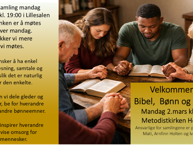 BIBEL , BØNN og OMSORG - en bibelsamtale rundt Efeserbrevet kap. 1, ledet av Ivar Granum. Bønn og forbønn for personer, steder og situasjoner. Du er velkommen.