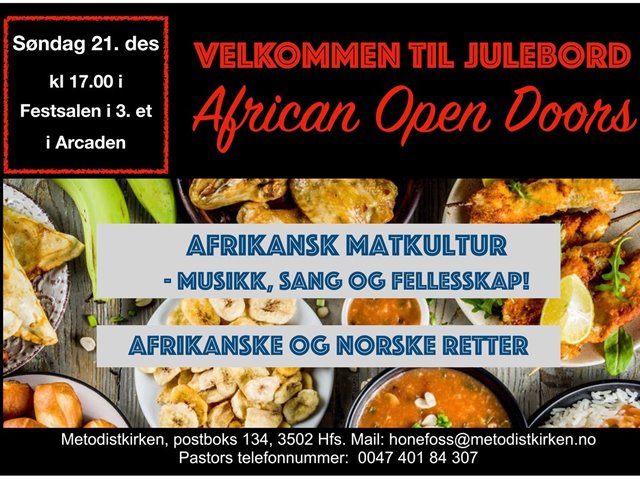 AFRICAN OPEN DOORS JULEBORD med norske og afrikanske retter - afrikanske kultur. Absolutt alle uansett bakgrunn og alder er velkommen. KLIKK PÅ BILDET