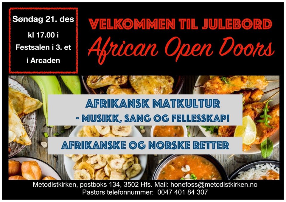 AFRICAN OPEN DOORS JULEBORD med norske og afrikanske retter - afrikanske kultur. Absolutt alle uansett bakgrunn og alder er velkommen. KLIKK PÅ BILDET