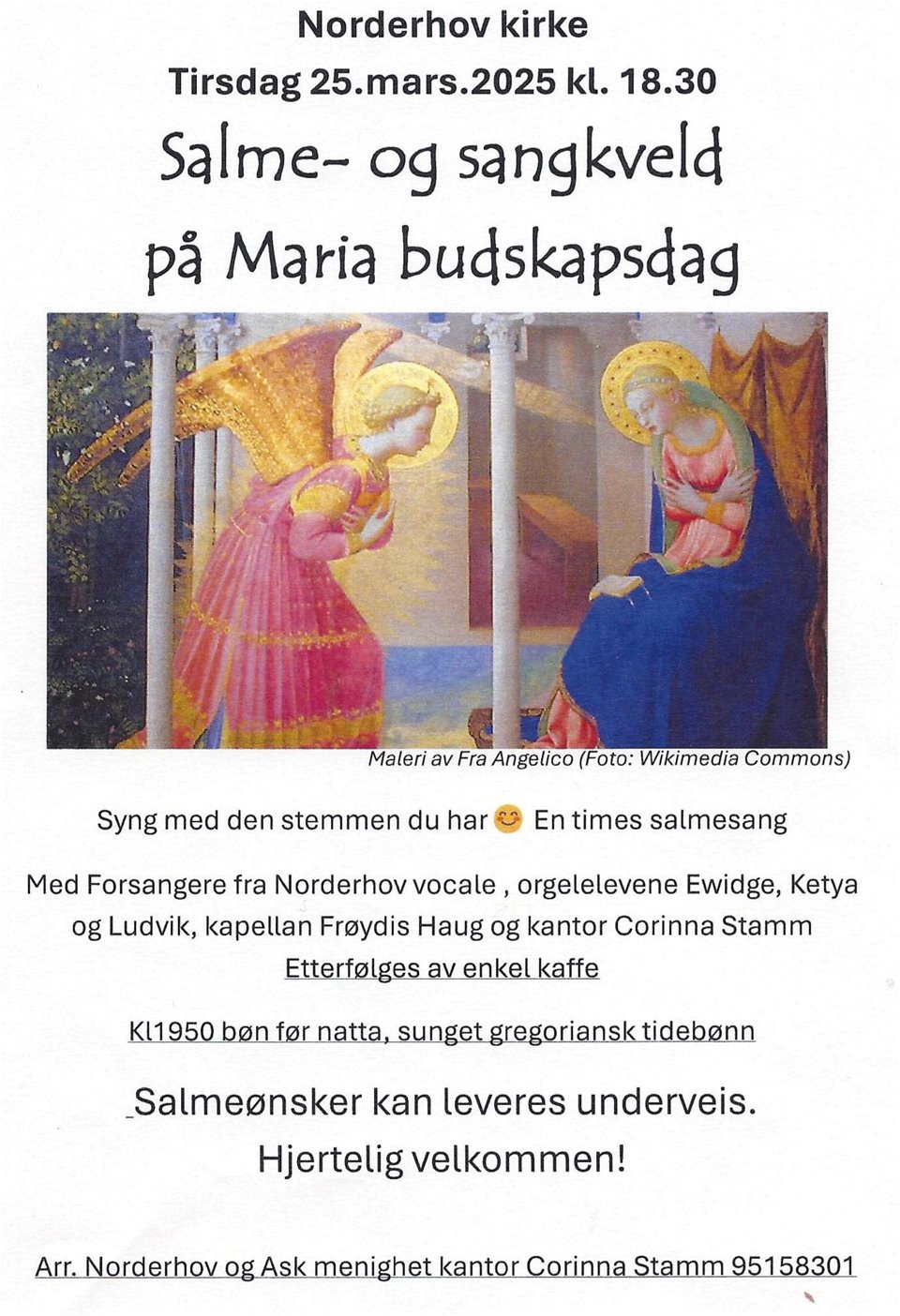 METODISKIRKEN anbefaler: Salmekveld i Norderhov kirke tirsdag kl.18:30  To av våre unge - Edwige og Ketya er med og deltar. 