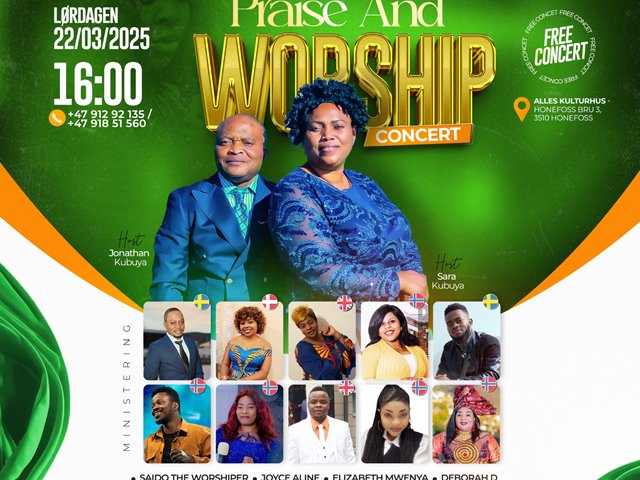 'Praise  and Worship!'GOSPELKONSERT MED EN REKKE INTERNASJONALE MUSIKERE OG SANGERE. Klikk for mer>>