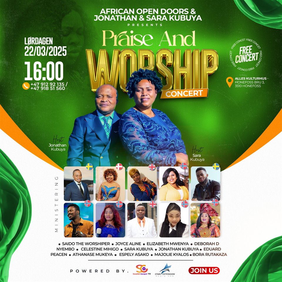 'Praise  and Worship!'GOSPELKONSERT MED EN REKKE INTERNASJONALE MUSIKERE OG SANGERE. Klikk for mer>>