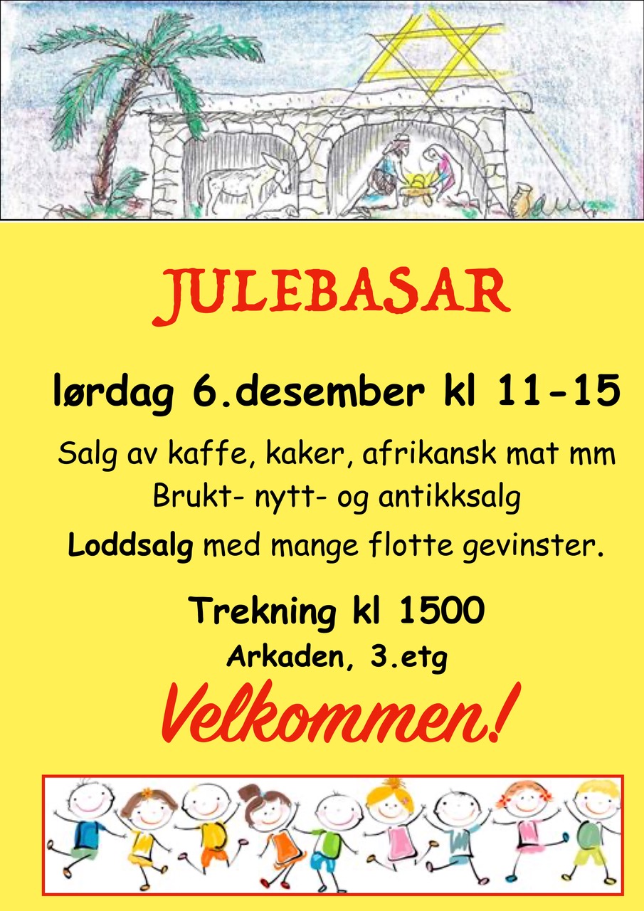 JULEBASAR - Kafè med salg av kaffe, kaker, afrikansk mat mm. Salg av lodd. Mange flotte gevinster. Trekkes kl 1500. Brukt- nytt- og antikksalg.