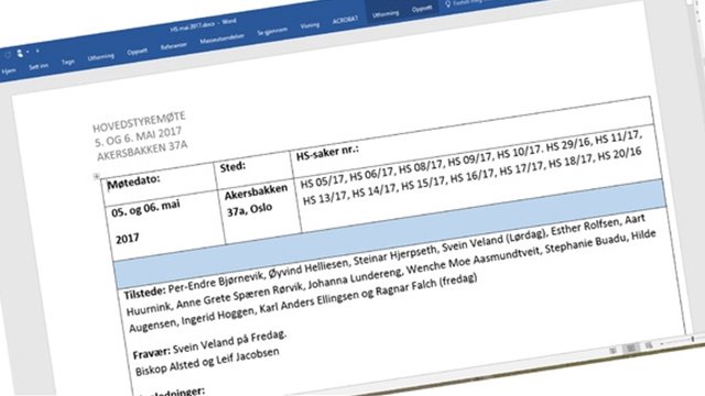 Hovedstyrets protokoll for april-møtet er lagt ut