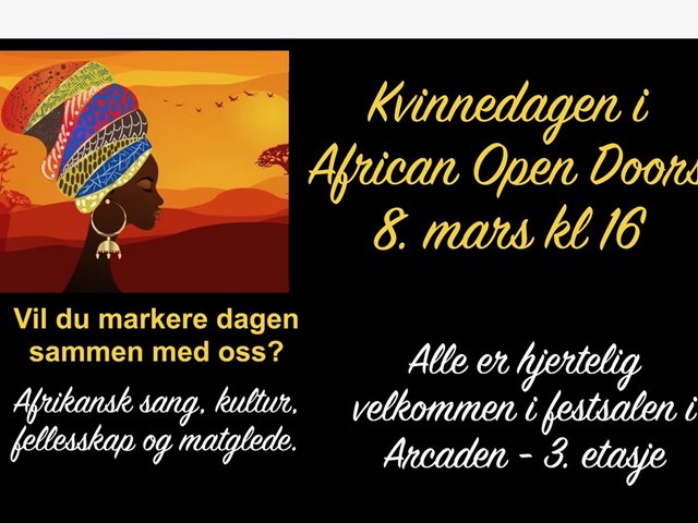 African Open Doors inviterer til å feire KVINNEDAGEN  LØRDAG 8.MARS med Afrikansk sang og kultur, fellesskap og matglede.Klikk på plakat>>