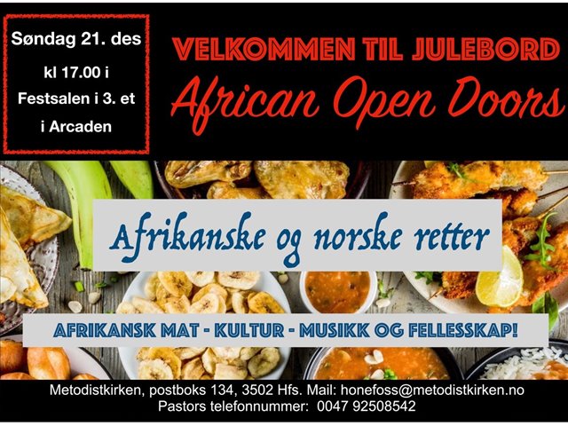 AFRICAN OPEN DOORS JULEBORD med norske og afrikanske retter - afrikanske kultur. Absolutt alle uansett bakgrunn og alder er velkommen. KLIKK PÅ BILDET