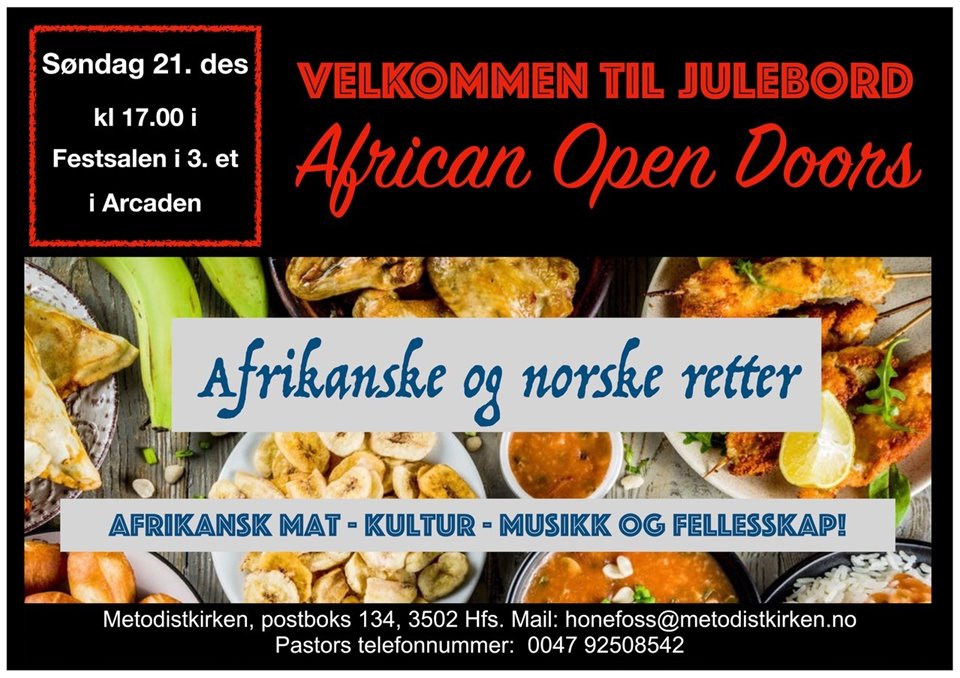 AFRICAN OPEN DOORS JULEBORD med norske og afrikanske retter - afrikanske kultur. Absolutt alle uansett bakgrunn og alder er velkommen. KLIKK PÅ BILDET